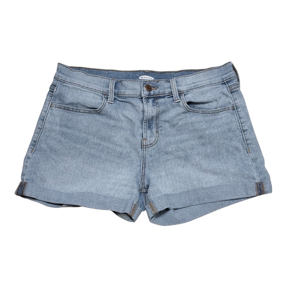 Old Navy Denim Shorts Women 10 Light Blue Cuffed Stretch Mid Rise Jean Shorts - Picture 1 of 5